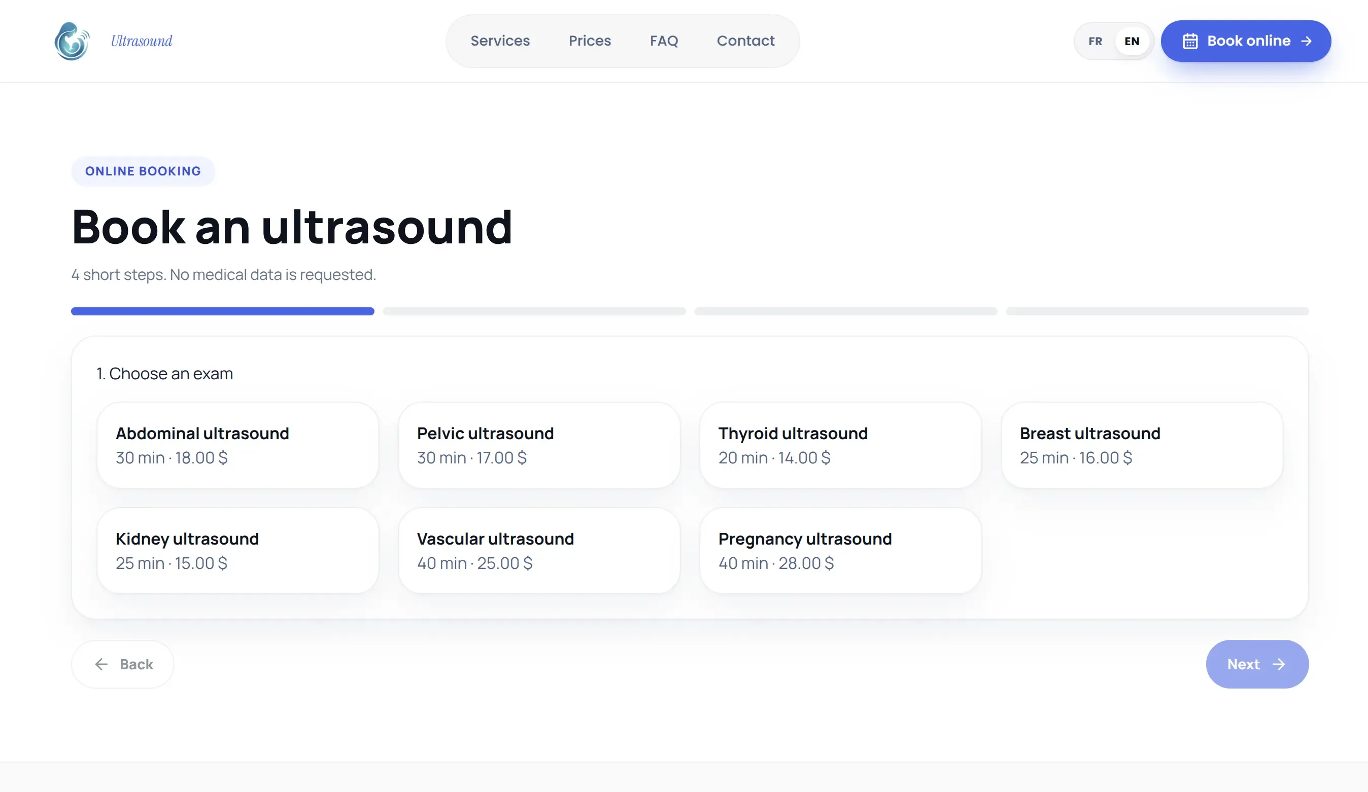Interface de la plateforme médicale de rendez-vous